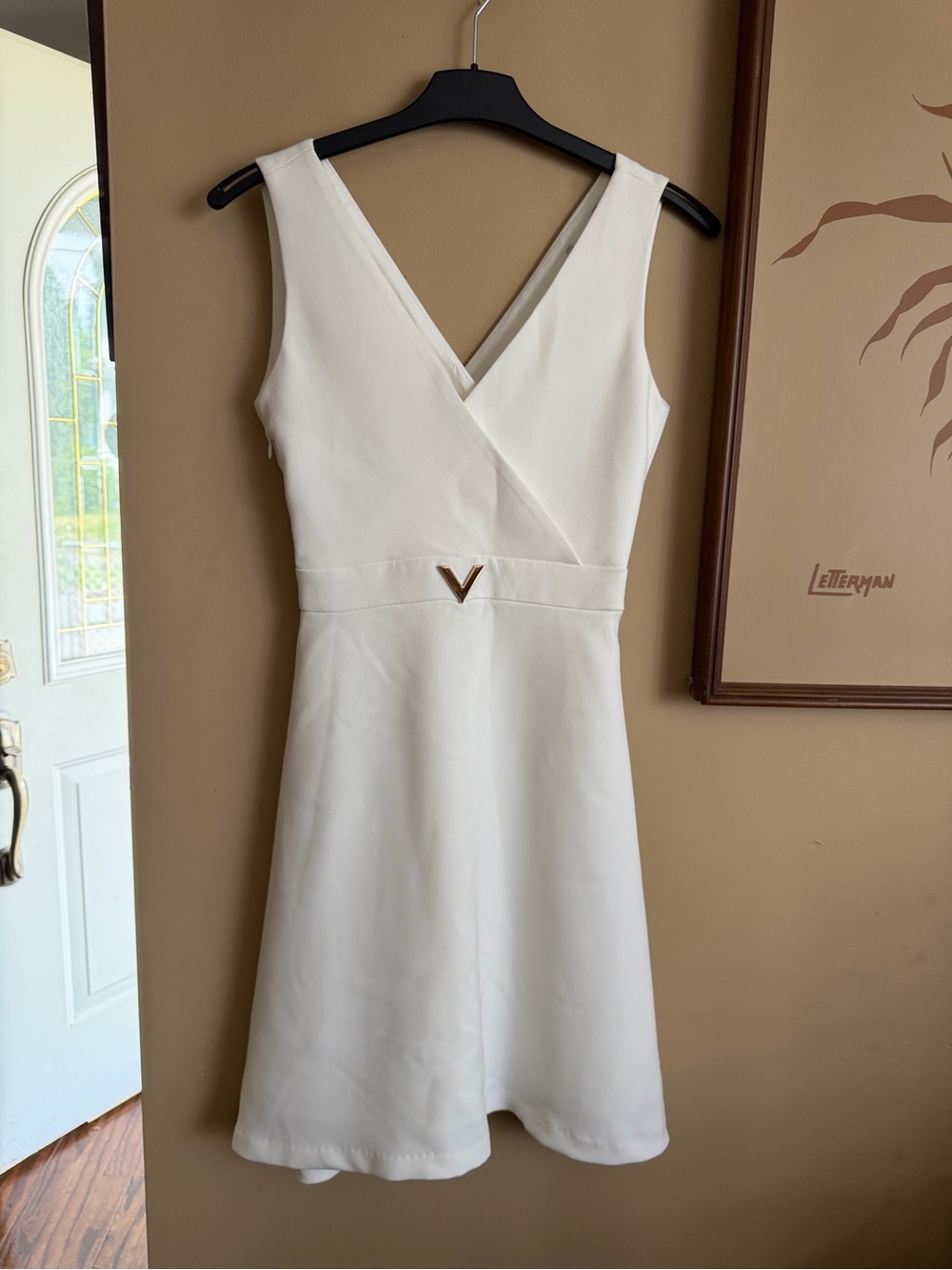 RED Valentino White V-Neck Fit & Flare Mini Dress with V-Hardware Size S